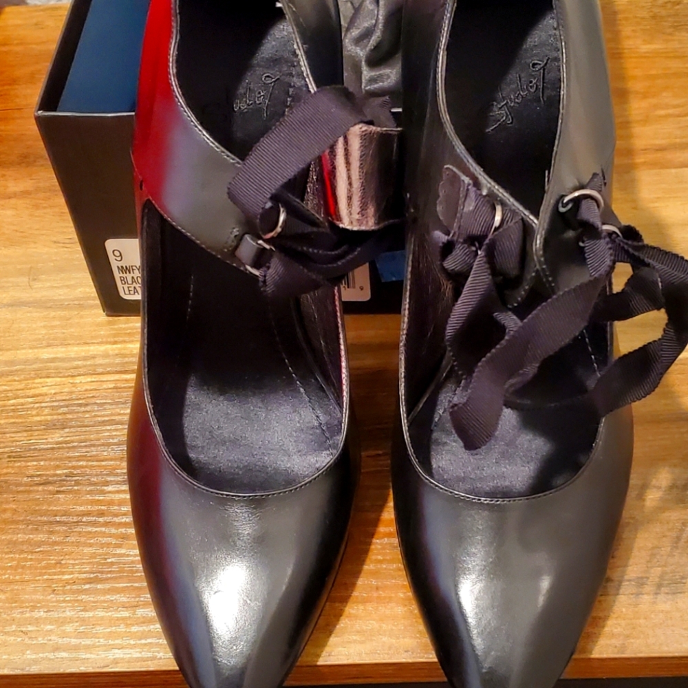 Studio 9 black heels with satin ribbon, size 9